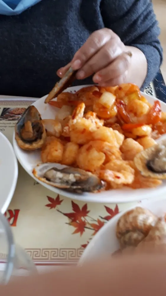 Crevettes Roses Poivrons Oignons Frits